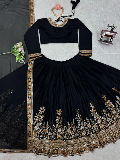 Party Wear Heavy Work Black Color lehenga choli