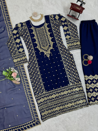 Fabulous Gorgette Navy Blue Color Salwar Suit