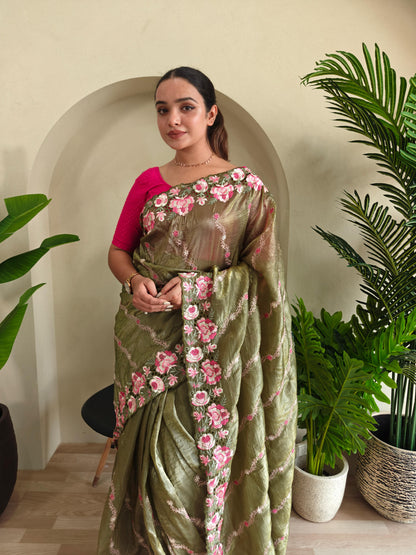 Delightful Crush Silk Mehndi Color Saree