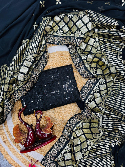 Function Wear Rangoli Silk Black Color Saree