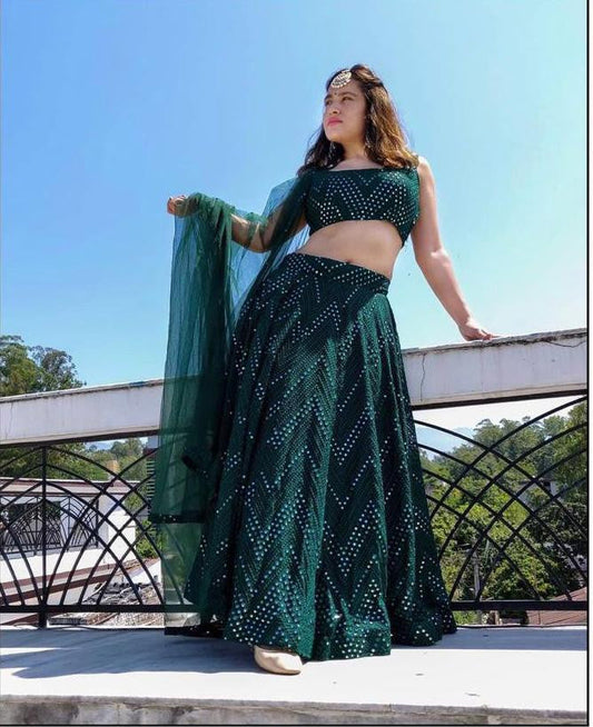 Sparkling Green Color Embroidery With Sequence Work Lehenga Choli