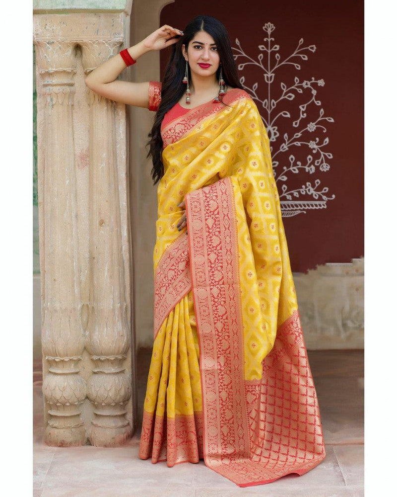 Yellow Color Jaquard Design Captivating Saree