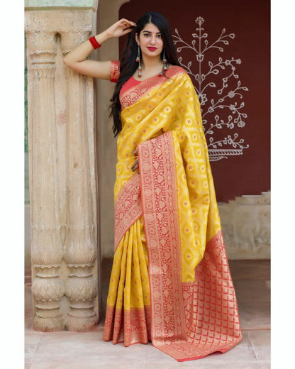 Yellow Color Jaquard Design Captivating Saree