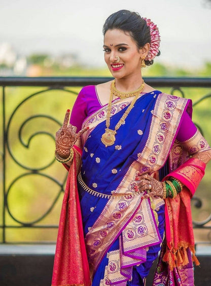 Stunning Blue with  Pink Banarasi Silk Saree