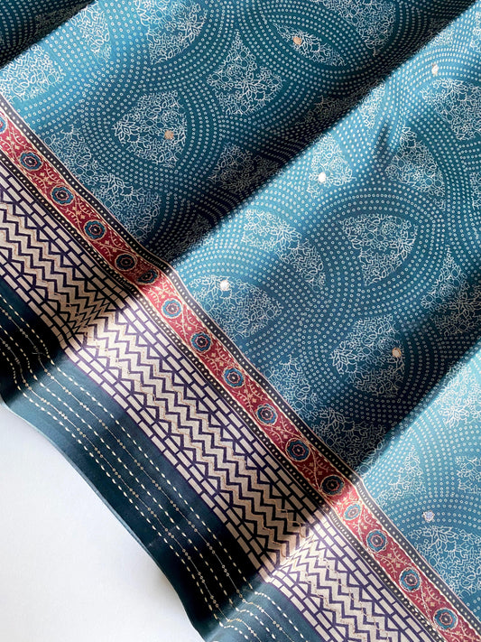 Elegant Bandhani Prints Blue Color Saree