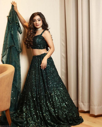 Innovative Dark Green Color Sequence Work Lehenga Choli