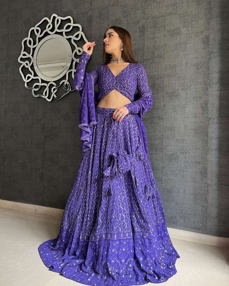 Fantastic Purple Color Embroidery Sequence Work  Lehenga Choli