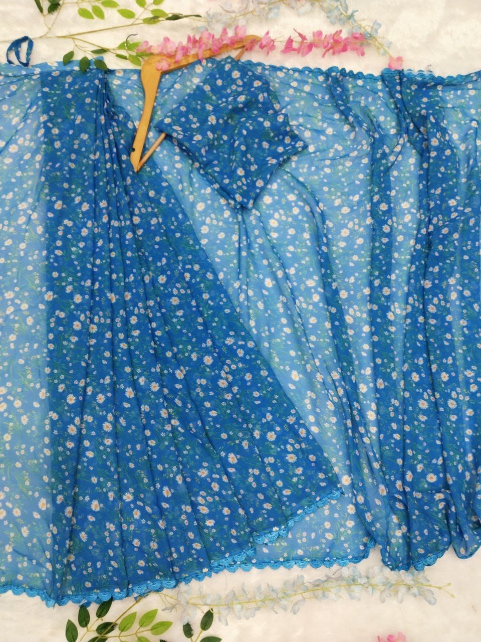 Delightful Digital Print Blue Color Ready To Wear Saree