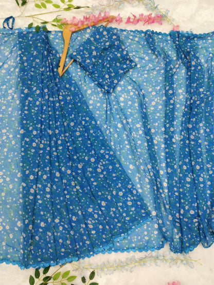 Delightful Digital Print Blue Color Ready To Wear Saree