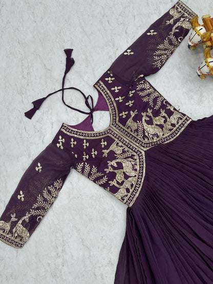 Awesome Heavy Sequence Work Purple Color Gown