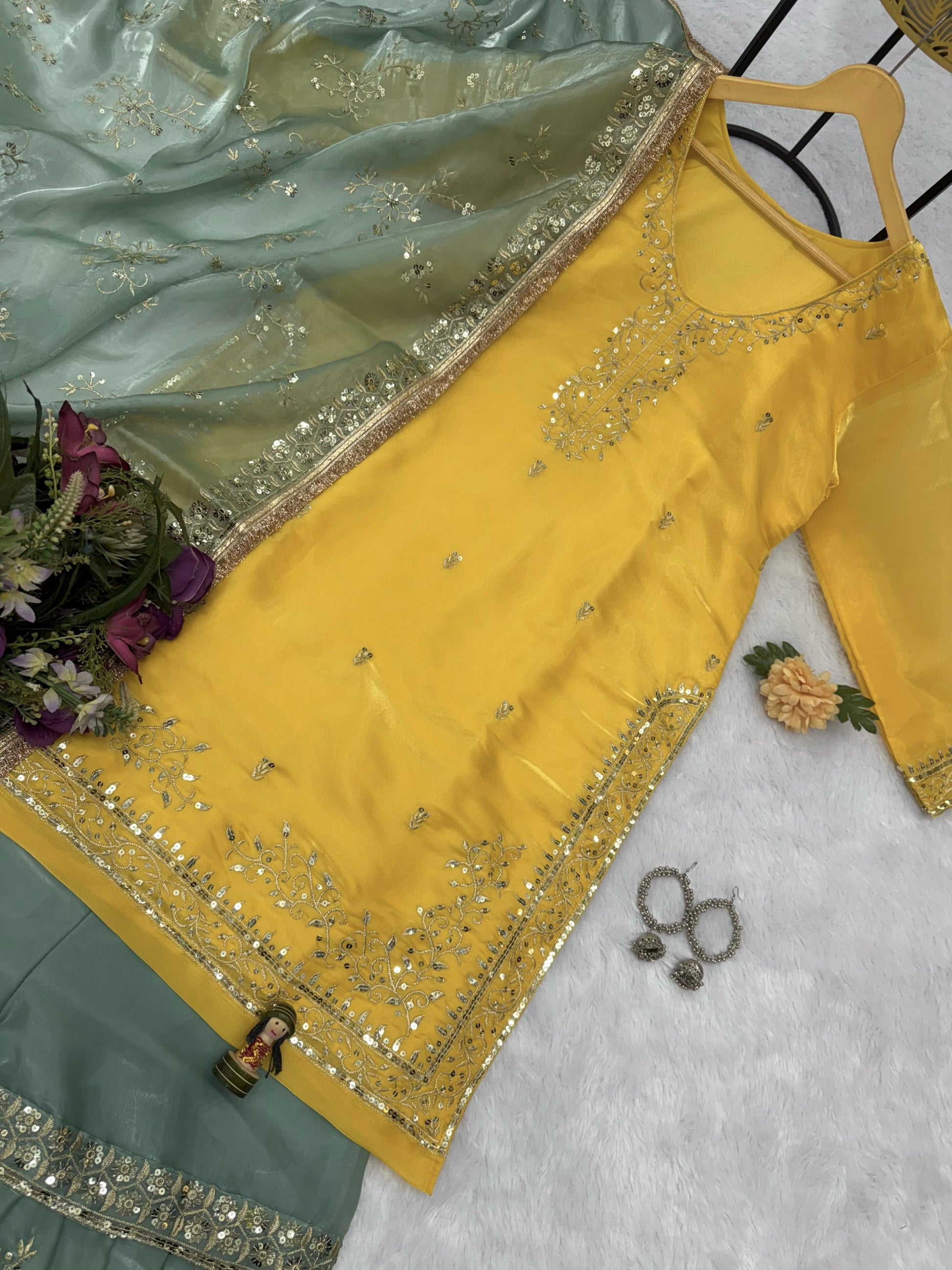 Function Wear Jimmy Choo Yellow Color Sharara Suit