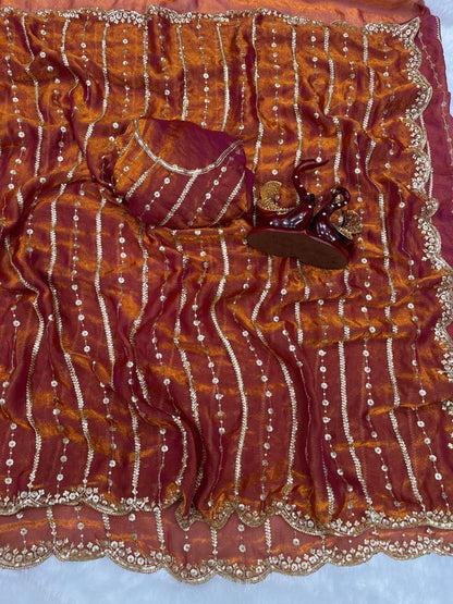 Gorgeous Red Color Sequence Silk Saree