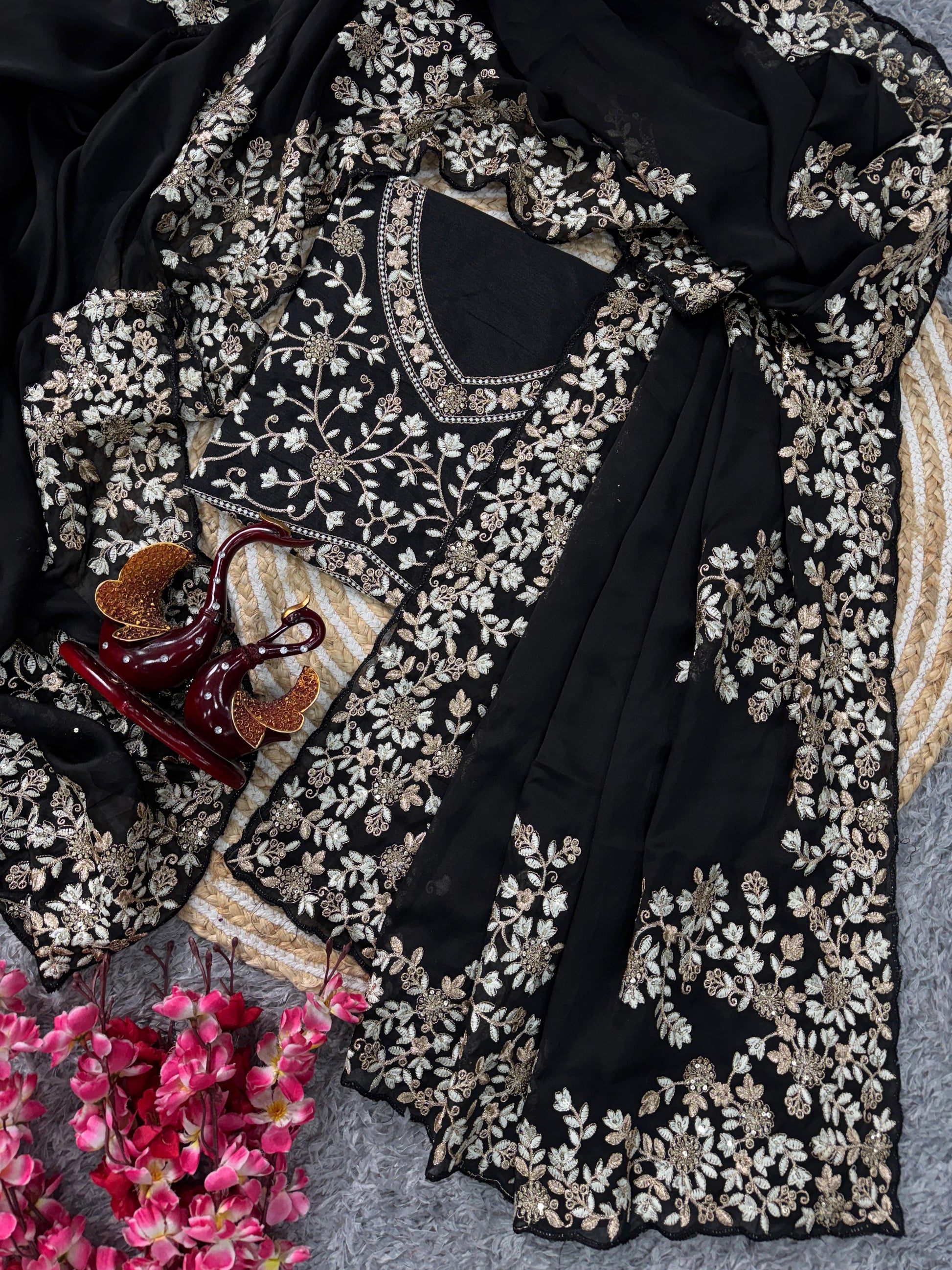 Party Wear Rangoli Silk Black Color Saree