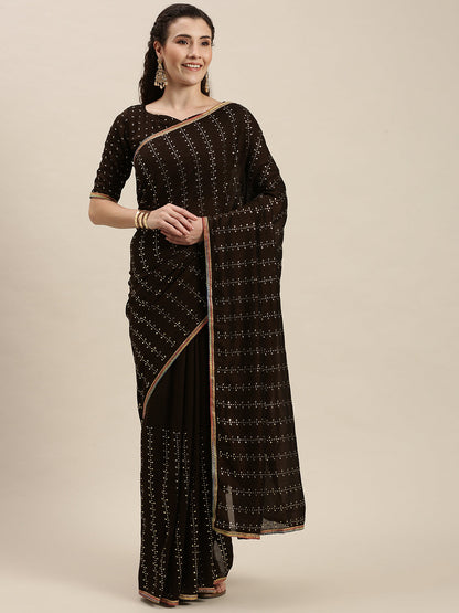 Gorgeous Brown Beads and Stones Work Saree