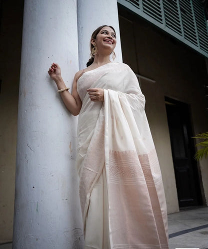 Festival Wear White Color Weaving Silk Saree