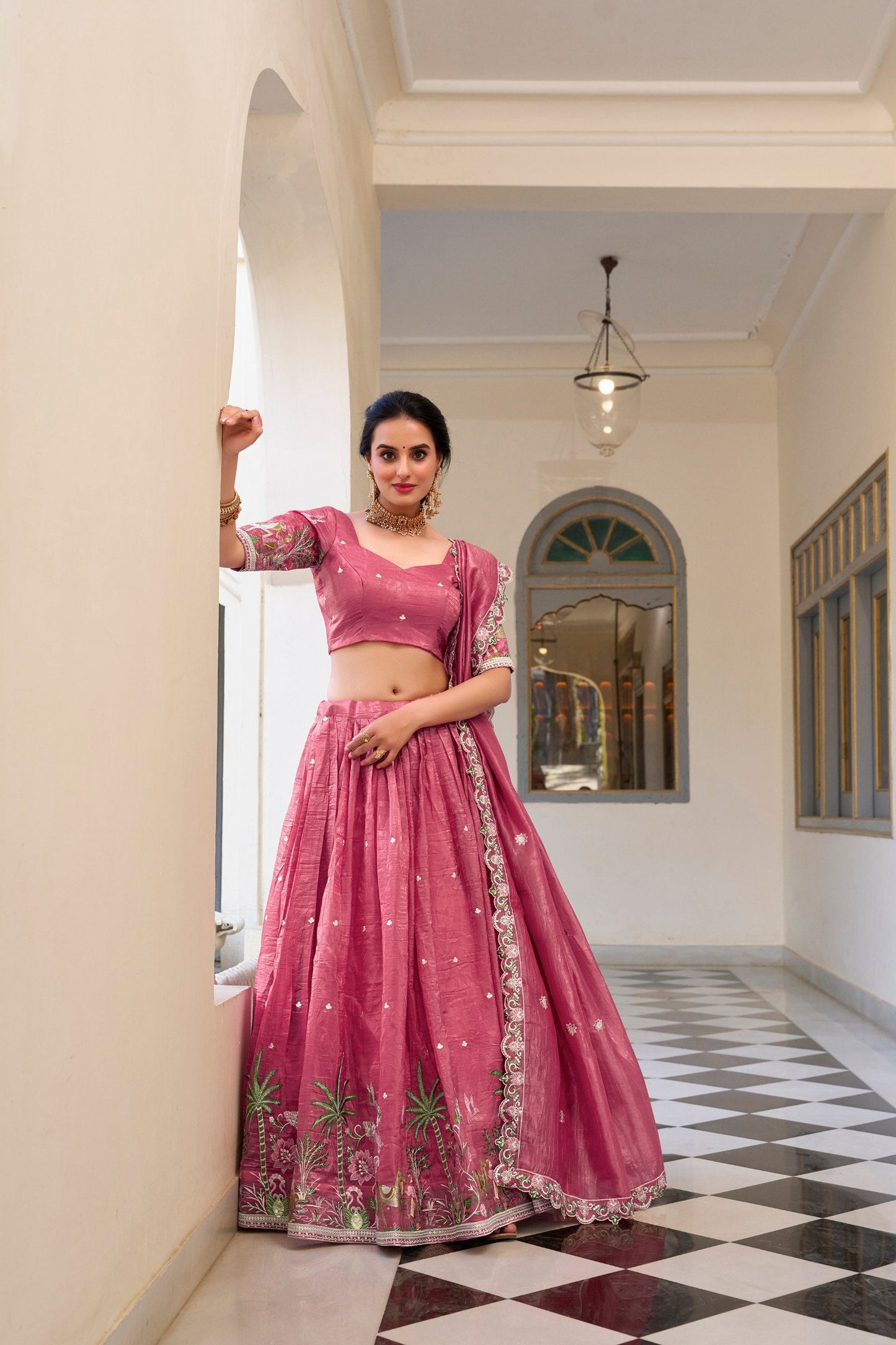 Fabulous Pink Color Gold Crush With Sequins And Thread Embroidery Work Lehenga Choli