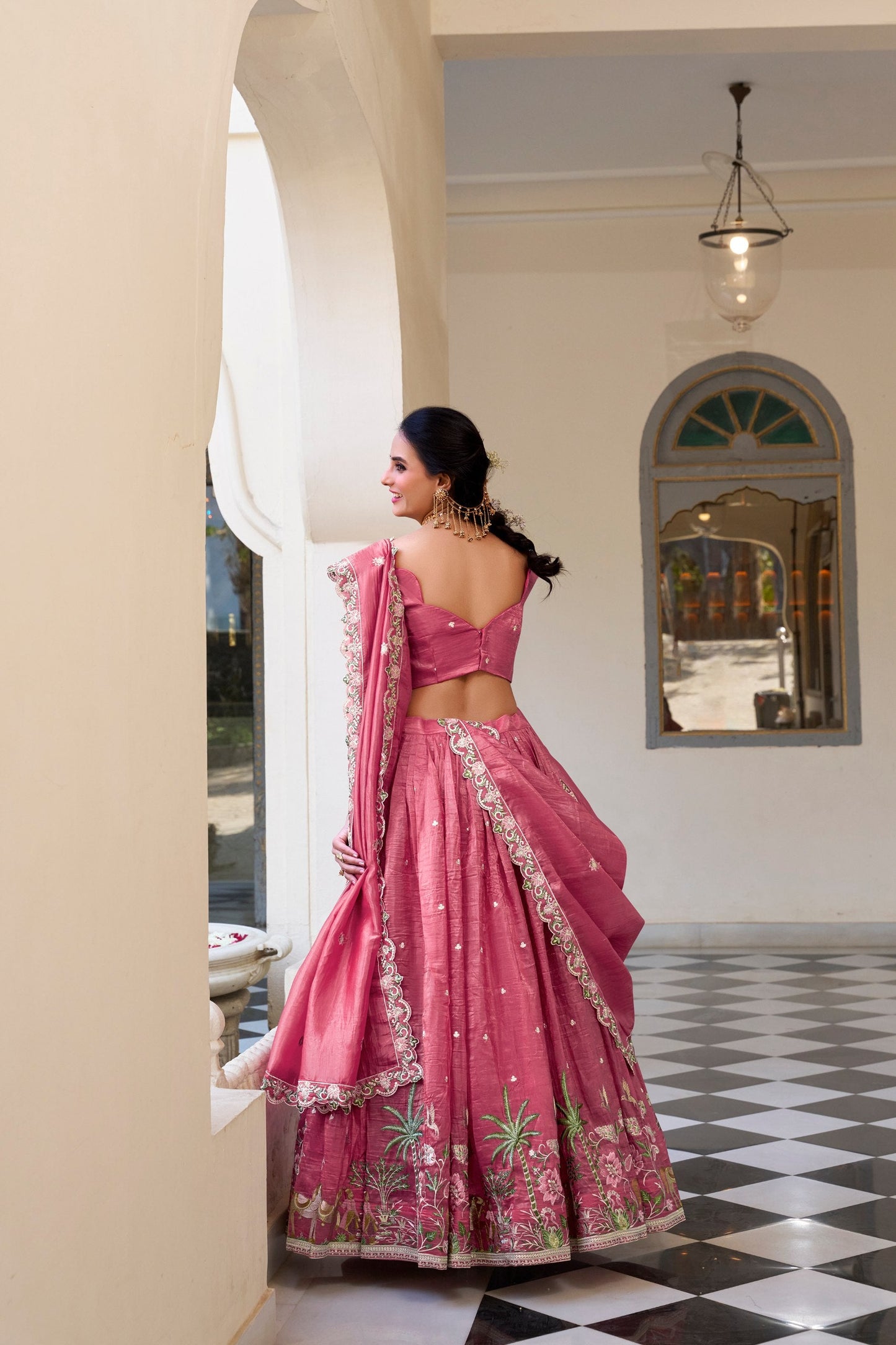 Fabulous Pink Color Gold Crush With Sequins And Thread Embroidery Work Lehenga Choli