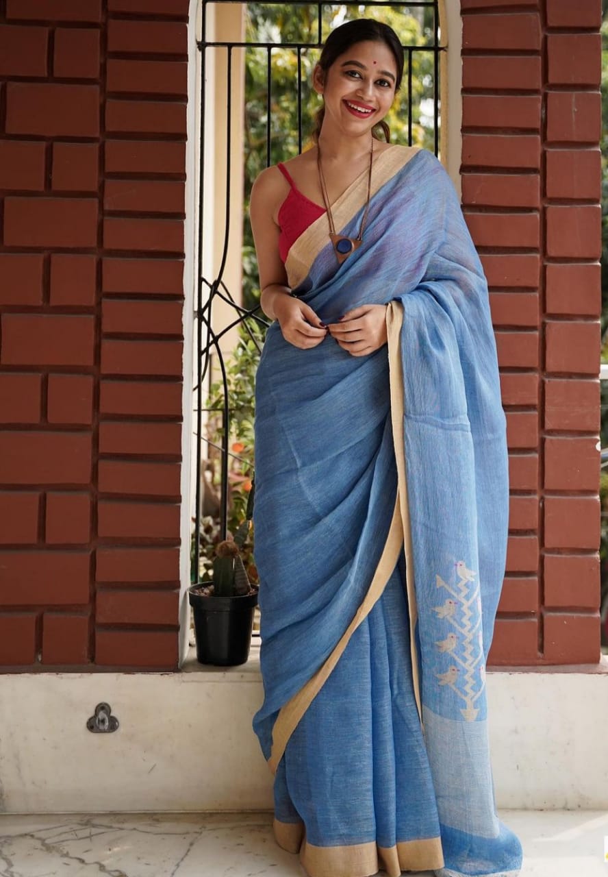 Exclusive Sky Blue Color Cotton Silk Saree