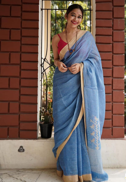 Exclusive Sky Blue Color Cotton Silk Saree