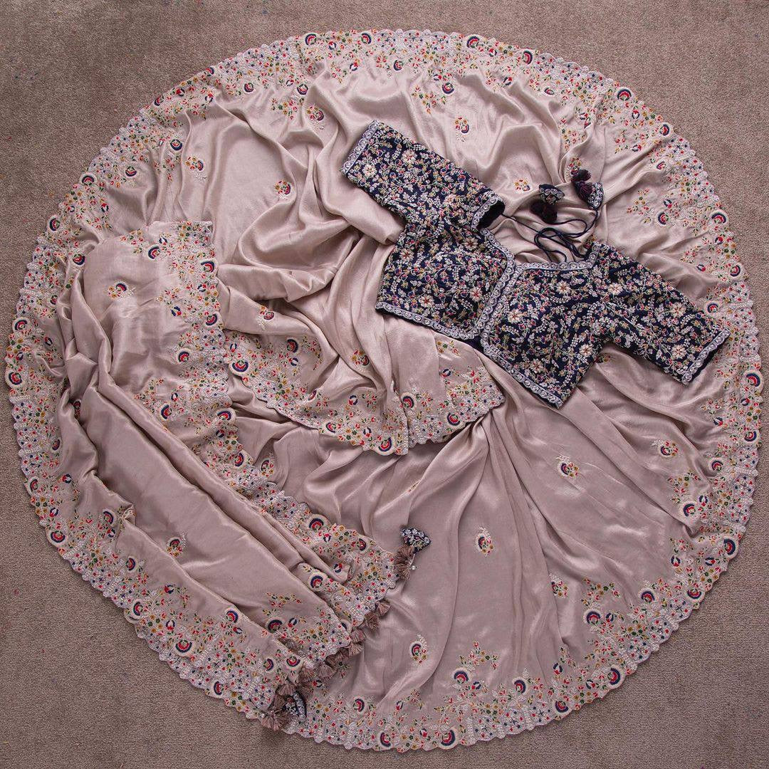 Light Pink Color Dori Embroidery With Cut Work Saree