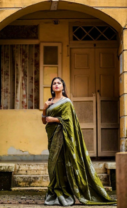 Mehendi Color Banarasi Silk Saree