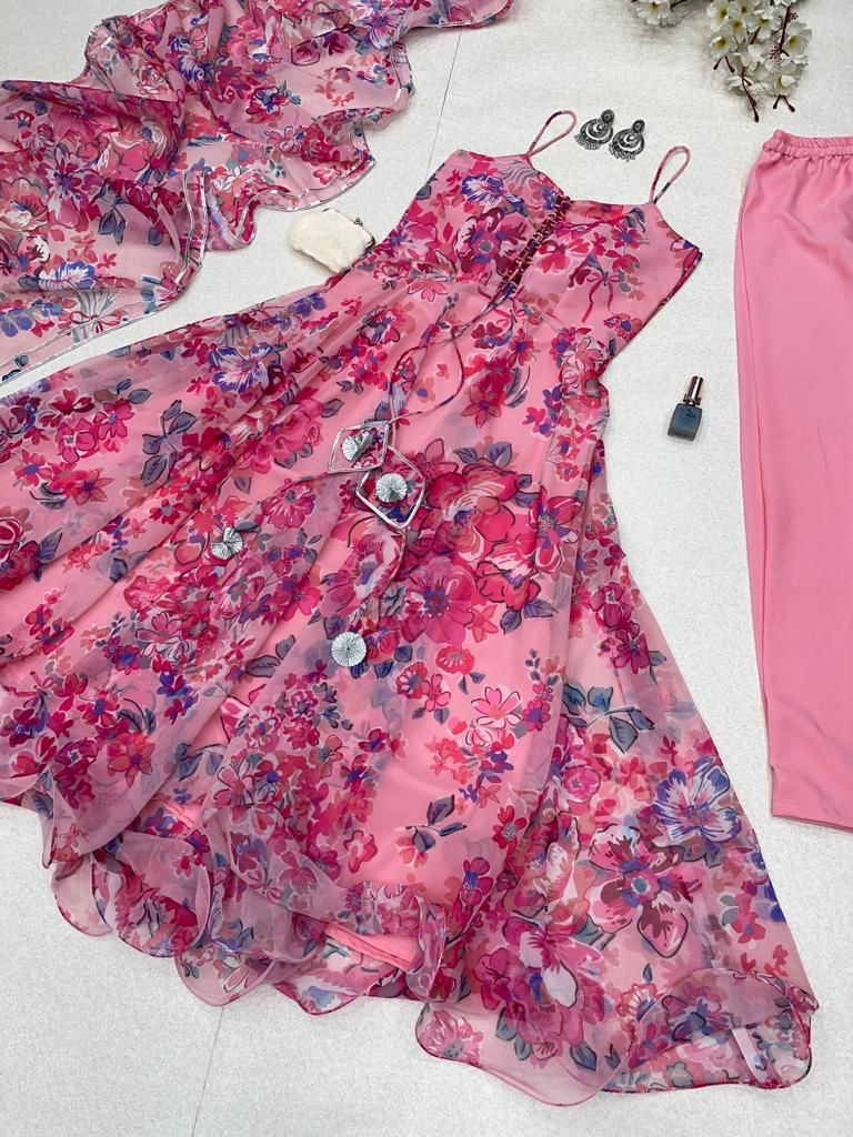 Digital Printed Light Pink Color Anarkali Suit