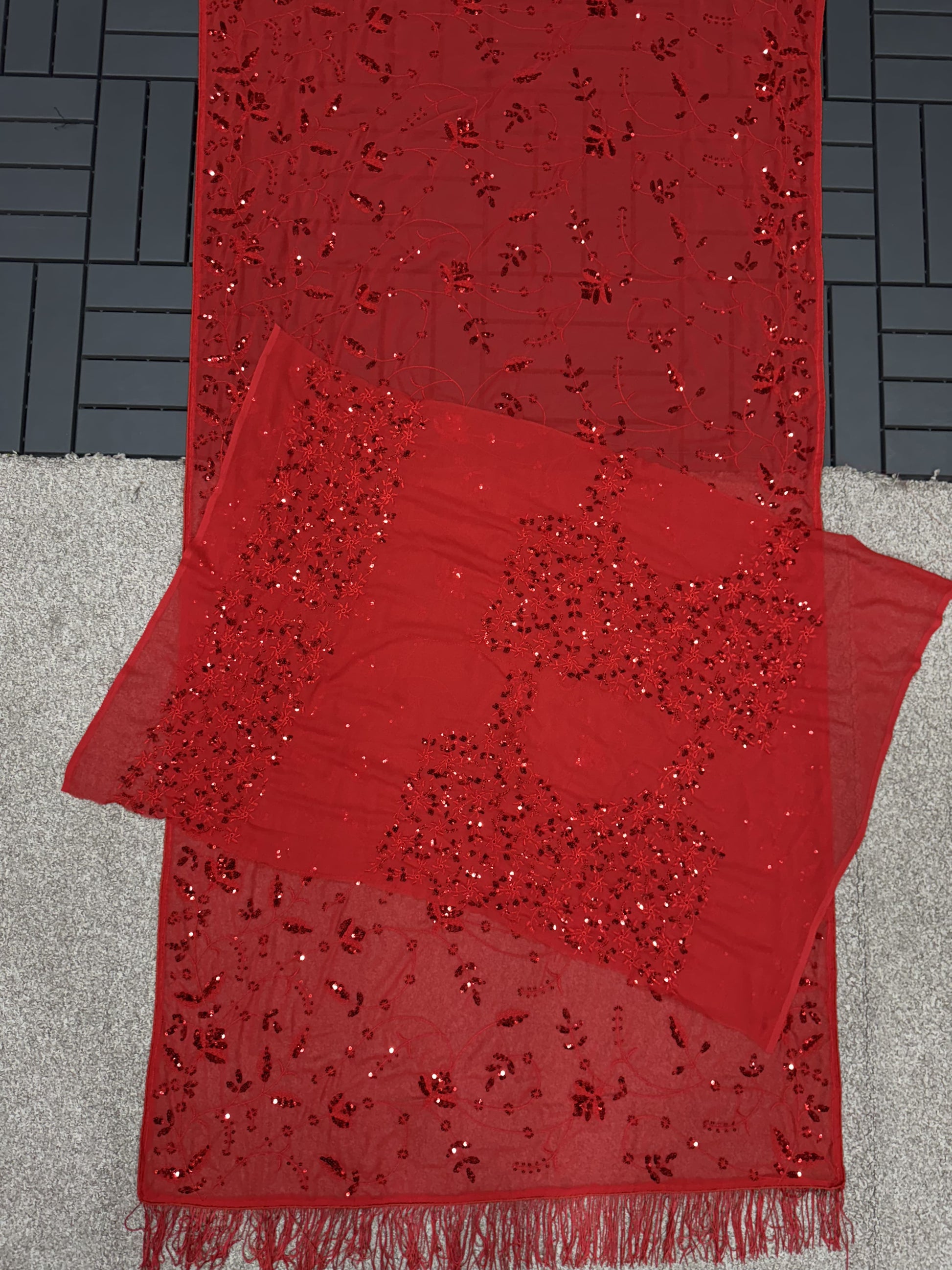 Daisy Georgette Red Color Embroidery Work Saree