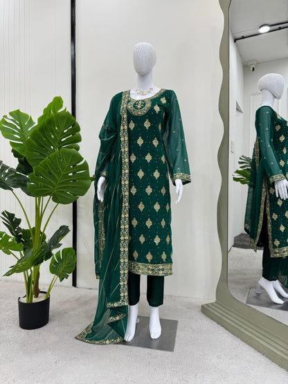 Delightful Green Color Gorgette Sequence Work Salwar Suit