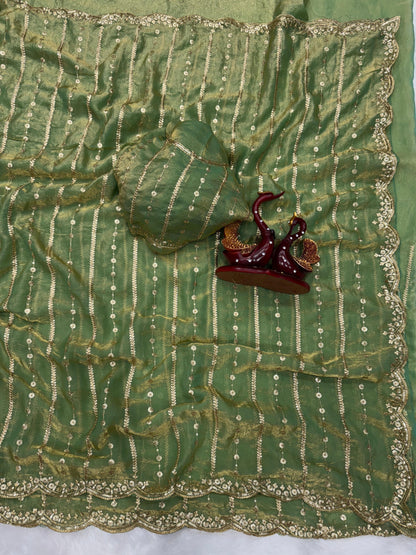 Gorgeous Red Color Sequence Silk Saree