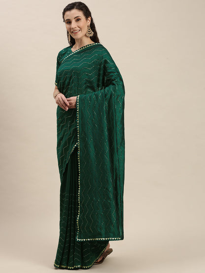 Dark Green Color Golden Stones Work Art Silk Saree