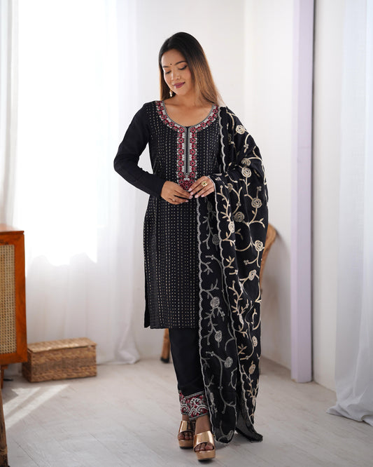 Elegant Chinon Silk Black Color Salwar Suit