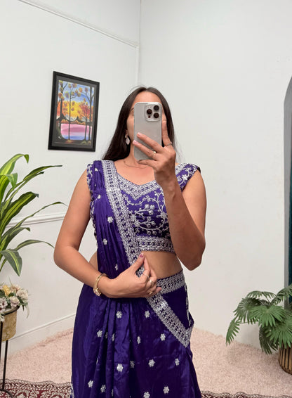 Function Wear Embroidery Work Navy Blue Color Palazzo Set