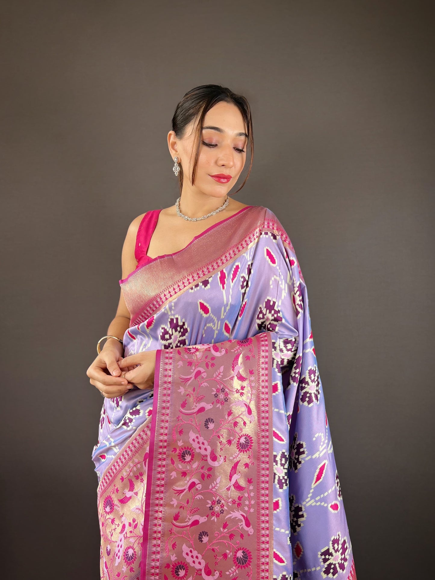 Adorable Silk Patola Weaving Lavender Color Saree