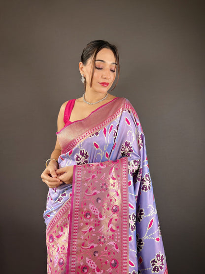 Adorable Silk Patola Weaving Lavender Color Saree
