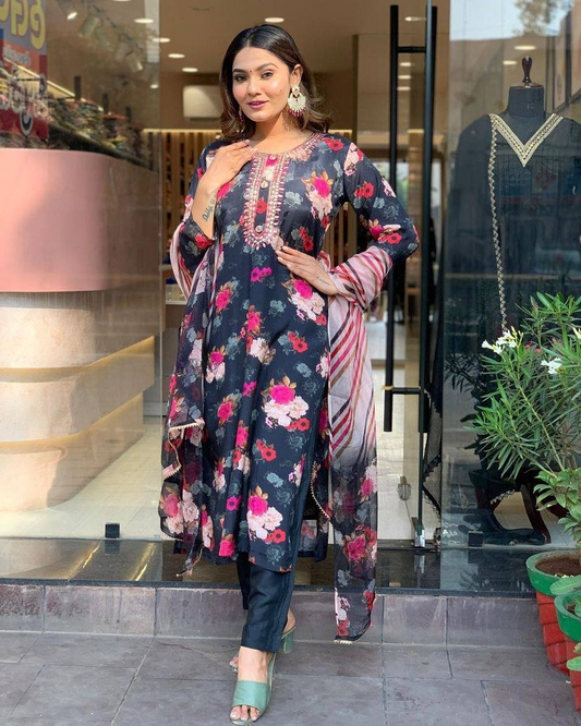 Women Designer Embroidered Chanderi  SILK  kurta set
