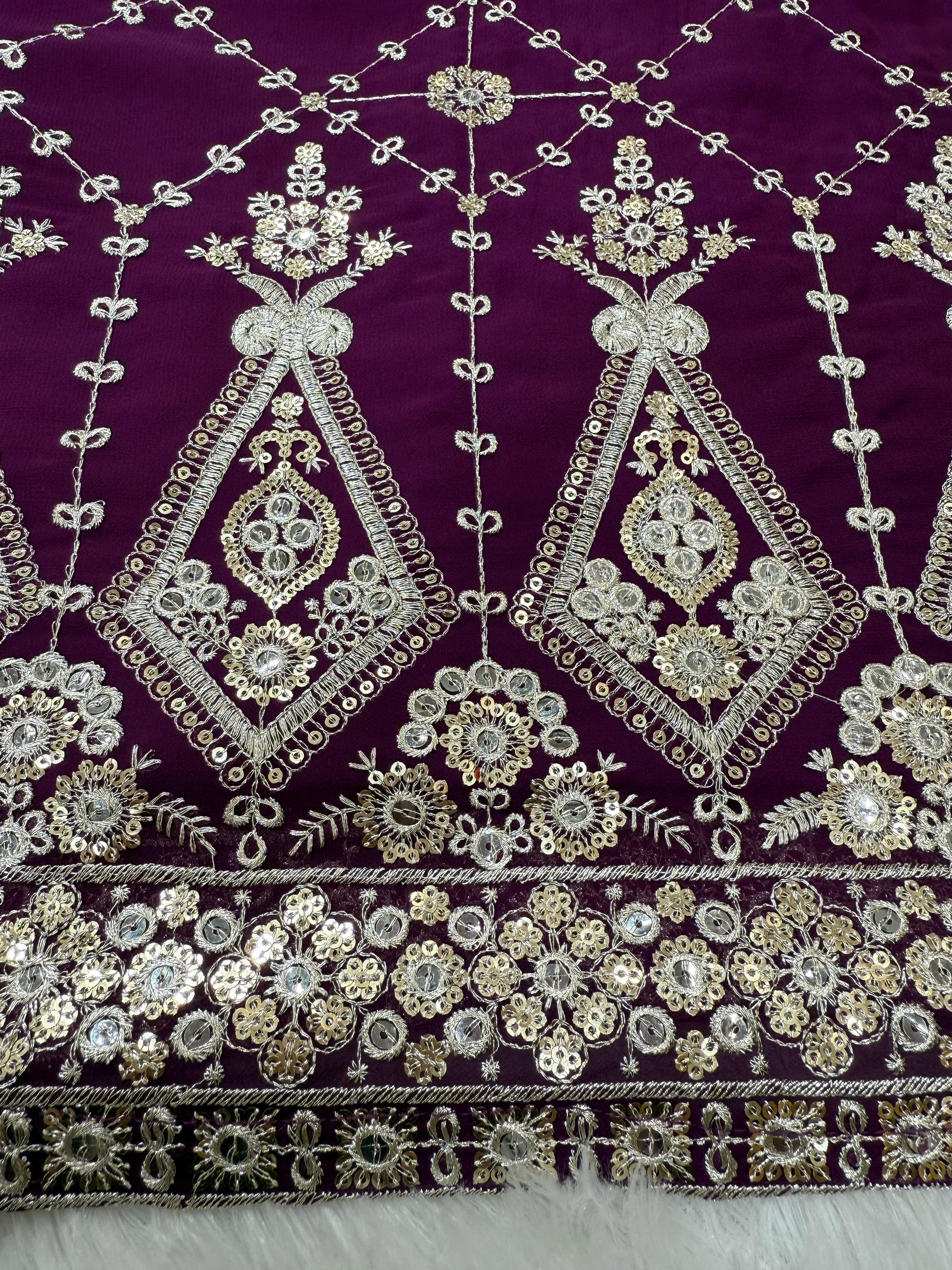 Adorable Georgette Thred Work Wine Color Sharara Suit