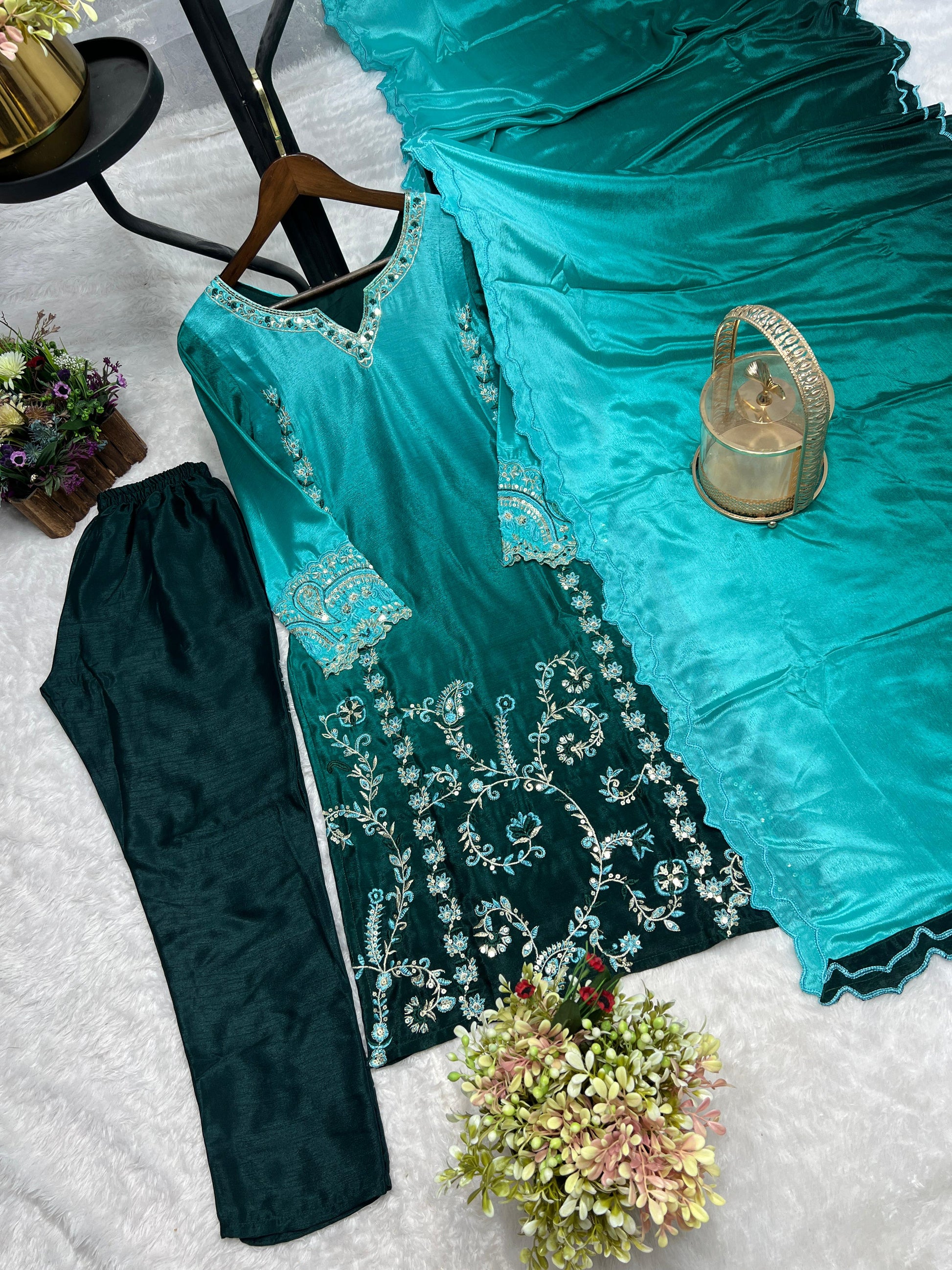 Stunning Chinon Silk Double Shaded Salwar Suit