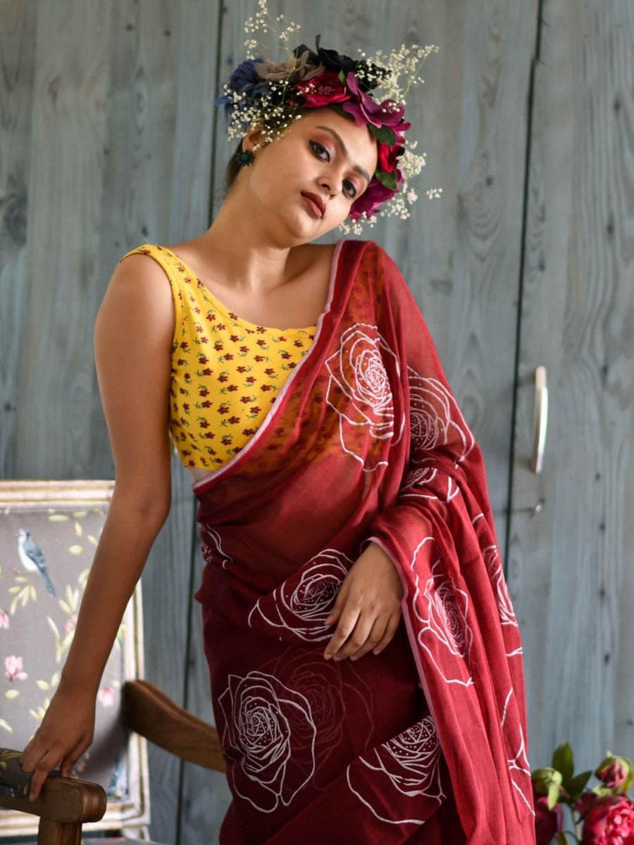 Classic Maroon Color Pure Cotton Lilen With Digital Printed Designer Saree