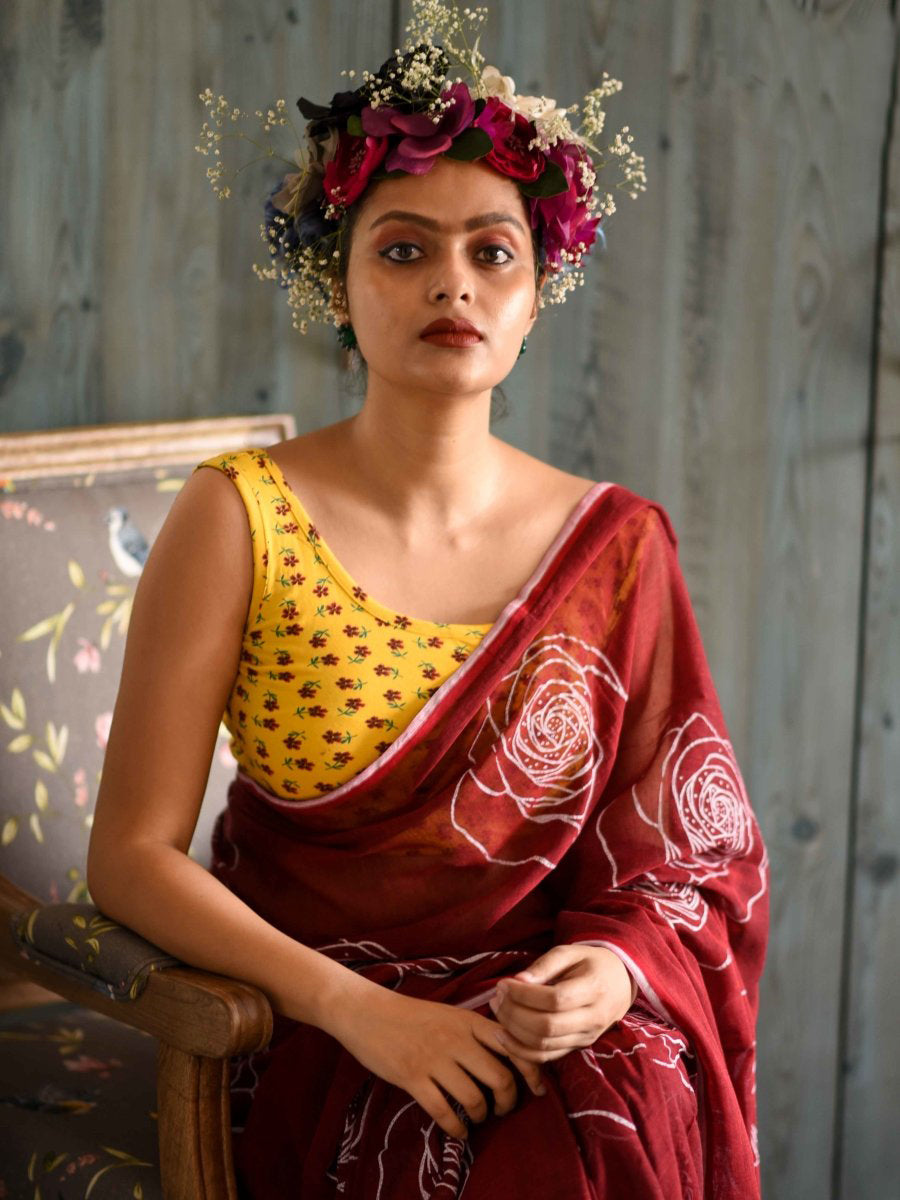 Classic Maroon Color Pure Cotton Lilen With Digital Printed Designer Saree