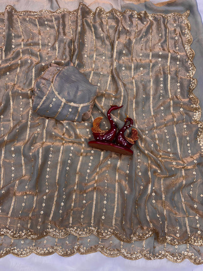 Gorgeous Red Color Sequence Silk Saree