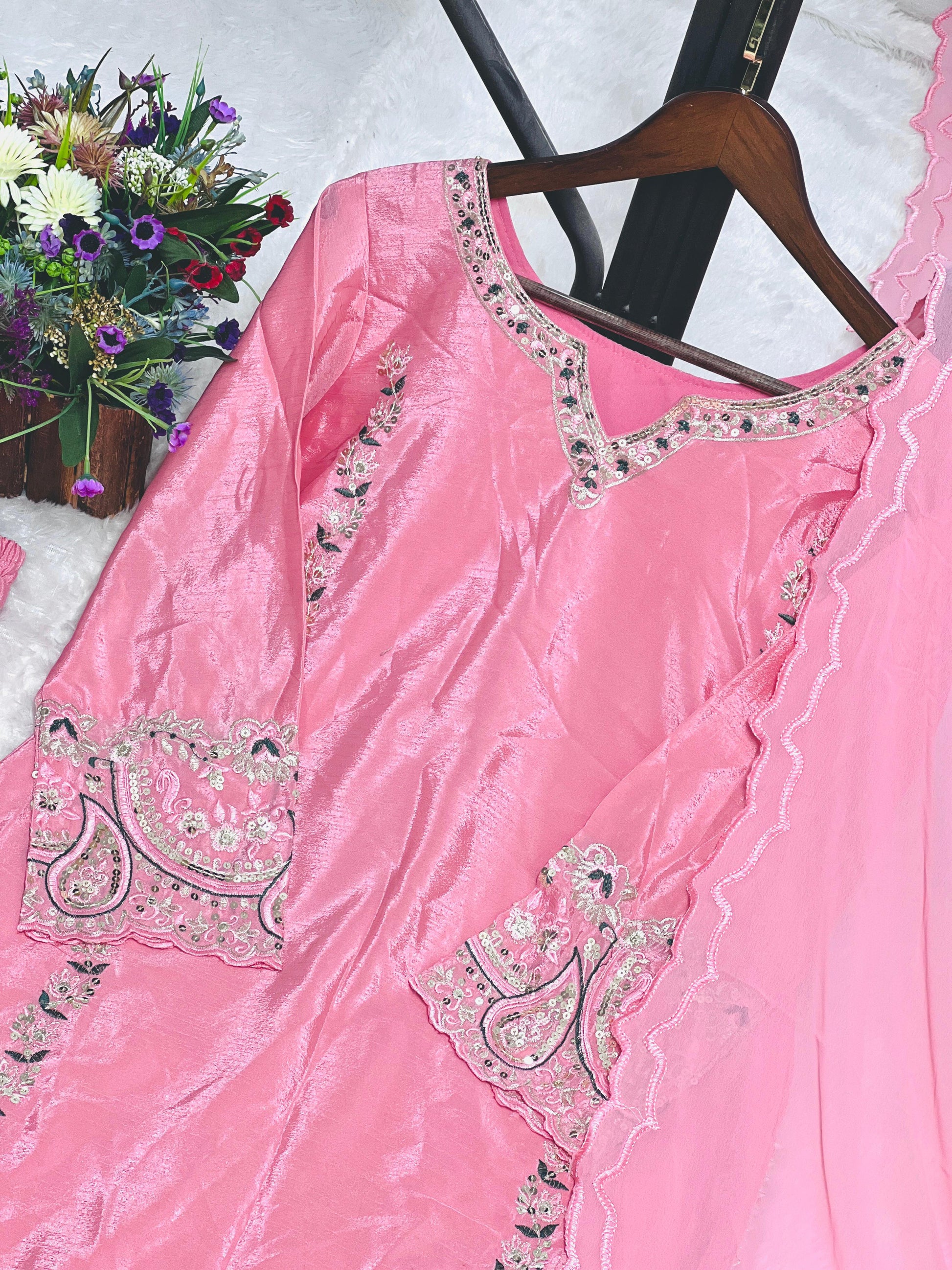 Presenting Thread And Sequence Work Pink Color Salwar Suit