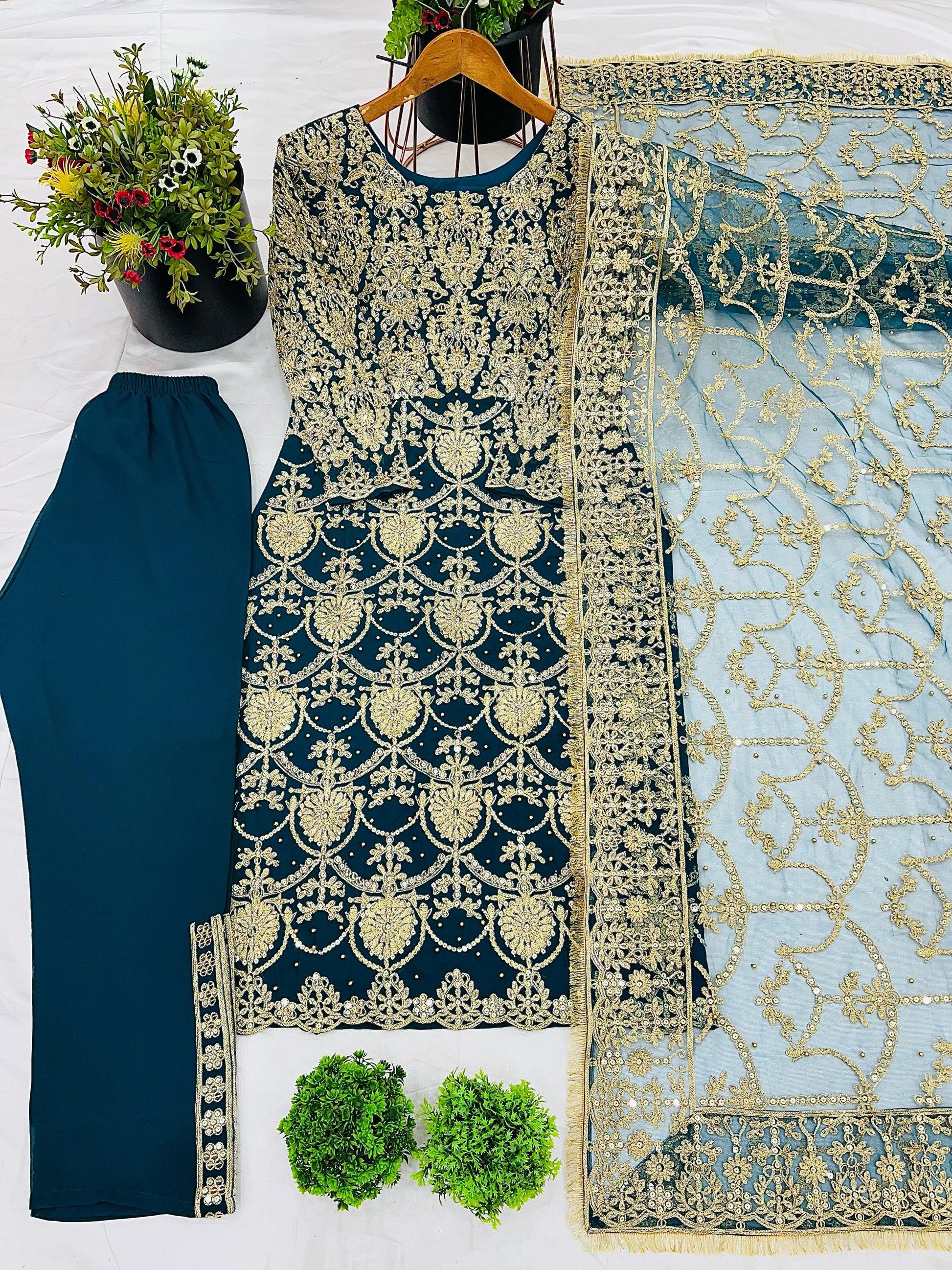 Bridal Wear Georgette Green Color Salwar Suit