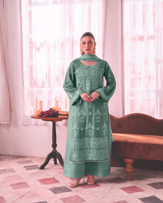 Classic Georgette Sequence Work Rama Color Plazzo Suit