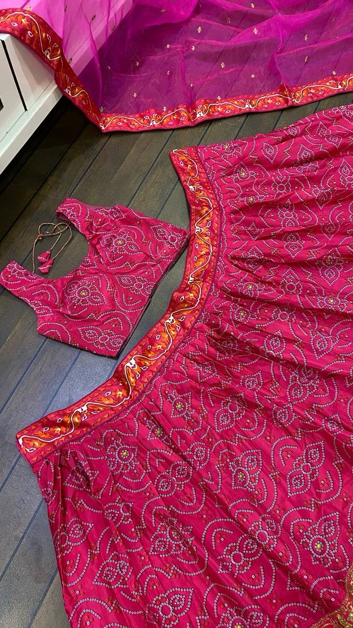 Wonderful Tapeta Silk Pink & Orange Color Lehenga Choli