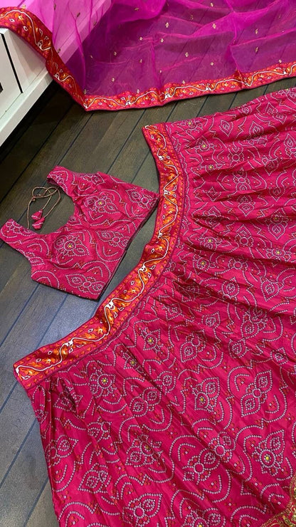 Wonderful Tapeta Silk Pink & Orange Color Lehenga Choli