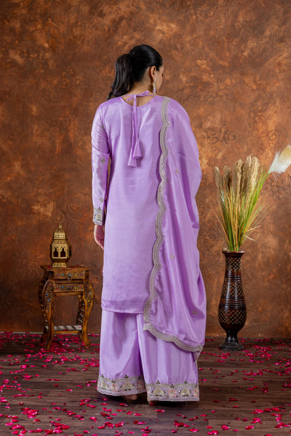 Outstanding Chinon Silk Lavender Color Palazzo Suit