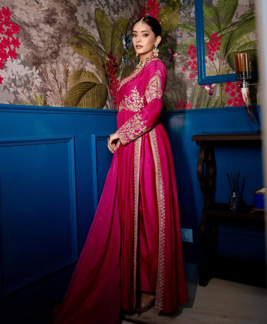 Roman Silk Sequence Work Pink Color Gown With Dupatta