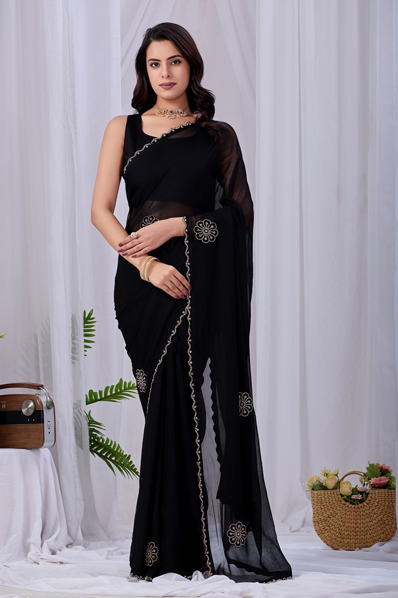 Black Georgette Saree with Blouse Piece