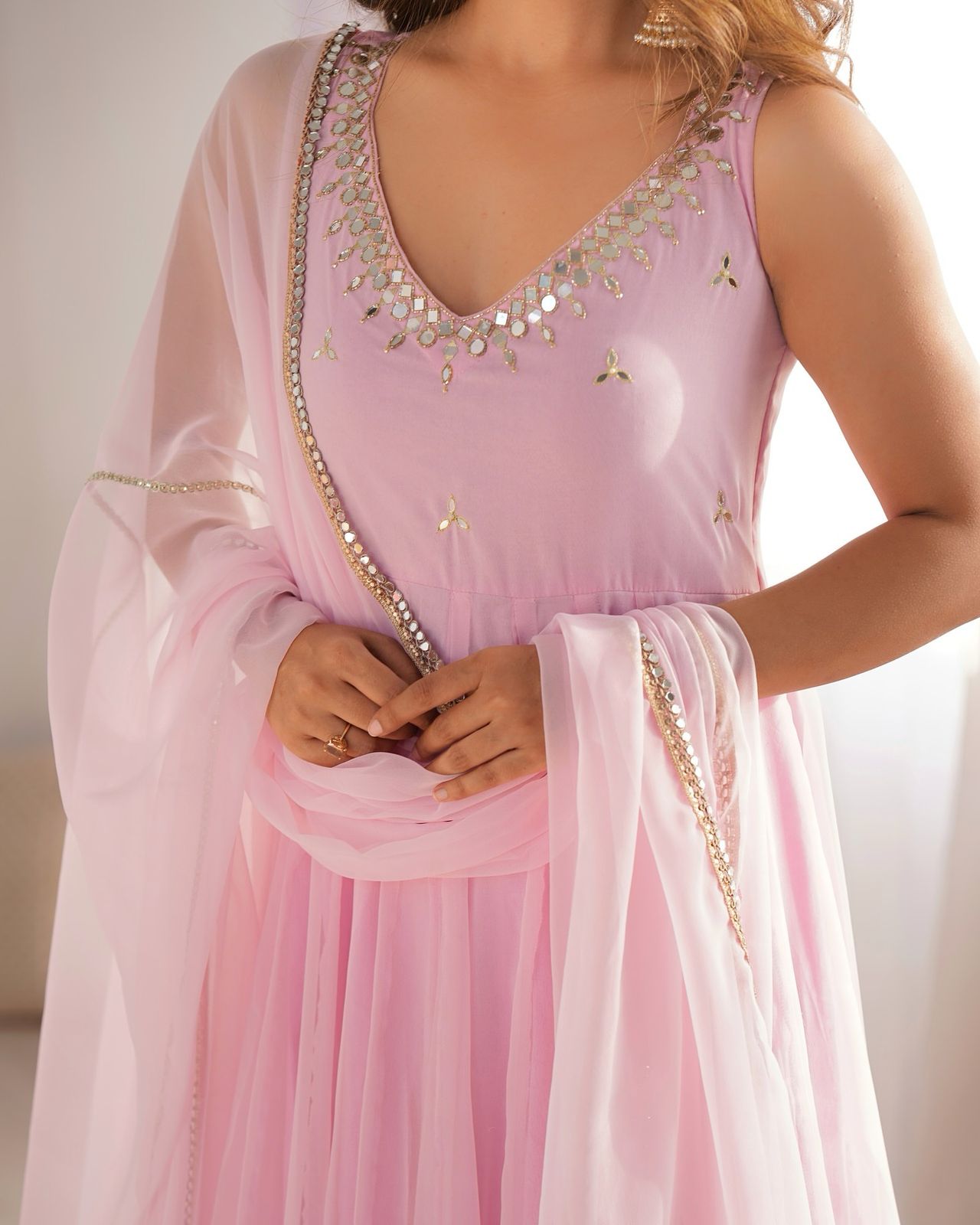 Wonderful Pink Color Hotfix Work Anarkali Gown
