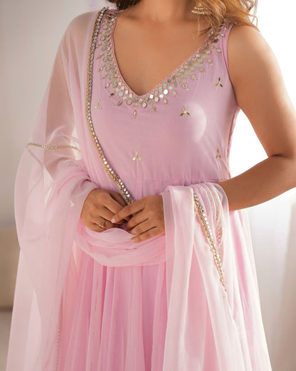 Wonderful Pink Color Hotfix Work Anarkali Gown